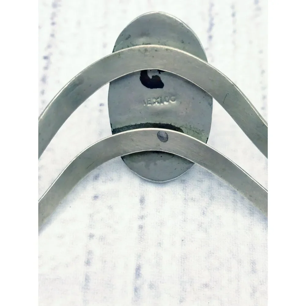 Womens vintage cuff bracelet silver with oval abelone small petite 1970's